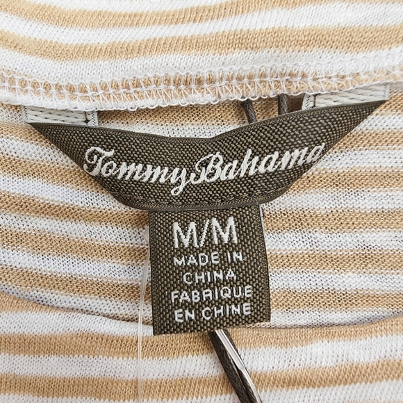 NEW Tommy Bahama Belo Stripe Linen Tan & White Short Sleeve Tee Shirt Size M - Picture 3 of 9